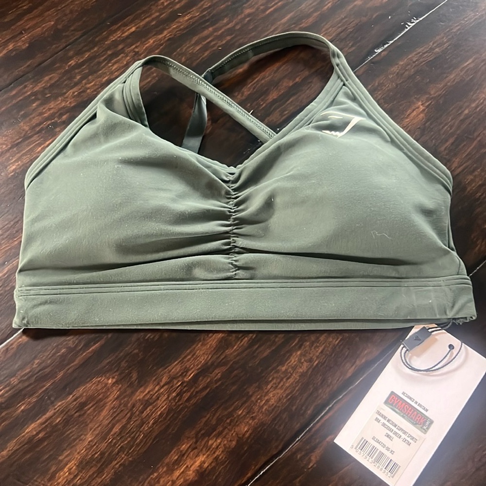 NWT * Gymshark Obsidian Green Ruched Sports Bra Size XS